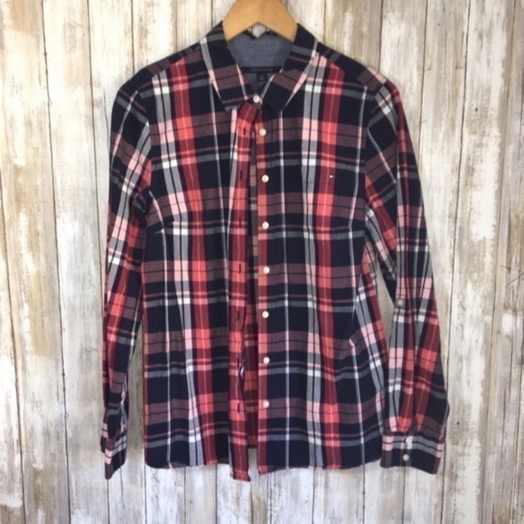 Tommy Hilfiger Pink & Red Plaid Button Down - Picture 1 of 6